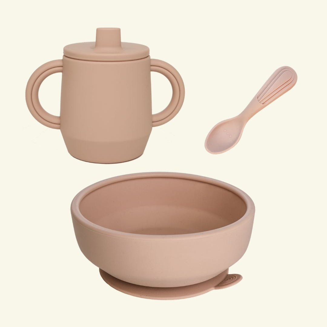 Atelier Keen Silicone Tableware Starter Set for Babies, Atelier Keen silikoonist sööginõude stardikomplekt beebile, Nude