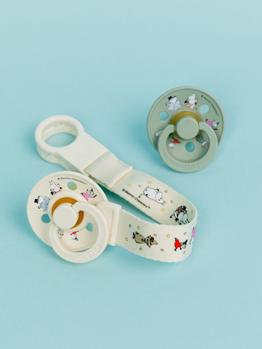 BIBS x MOOMIN Colour Round Pacifiers, BIBS X MUUMI kirsikujulised ümmarguse otsaga lutid naturaalne kumm, Muumi kollektsioon, pacifier loop clip, lutikett, all-groups