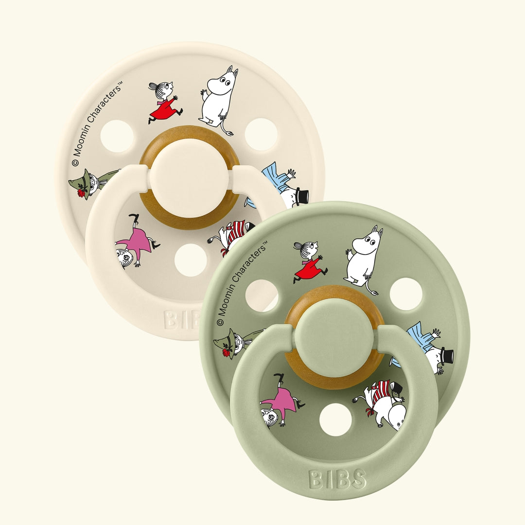 BIBS x MOOMIN Colour Round Pacifiers, friends ivory sage mix, BIBS X MUUMI kirsikujulised lutid