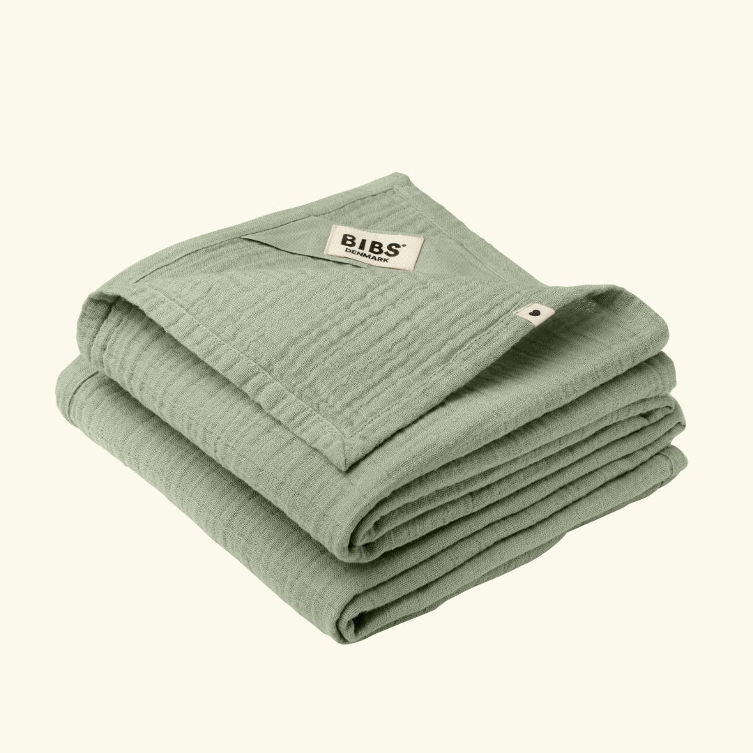 Bibs muslin cloth 2-pack, Sage, Bibs musliinist tekk, lapp, 2-pakk, roheline