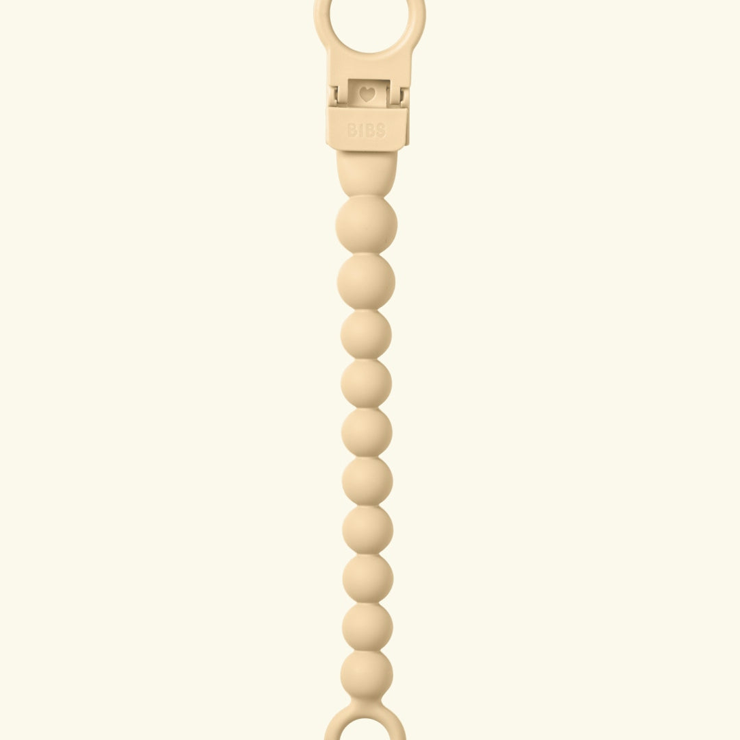BIBS pacifier clip beaded, BIBS lutikett helmestega, pärlitega, pale butter