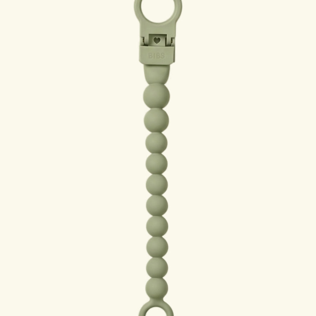 BIBS pacifier clip beaded, BIBS lutikett helmestega, pärlitega, sage