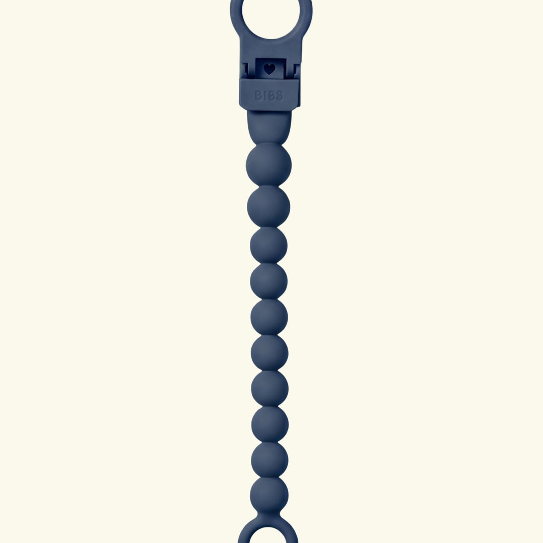 BIBS pacifier clip beaded, BIBS lutikett helmestega, pärlitega, steel blue