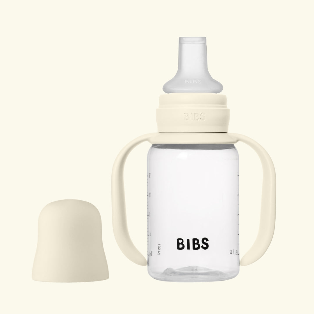 BIBS baby sippy bottle with silicone spout, BIBS tilaga joogipudel silikoonist otsaga, ivory