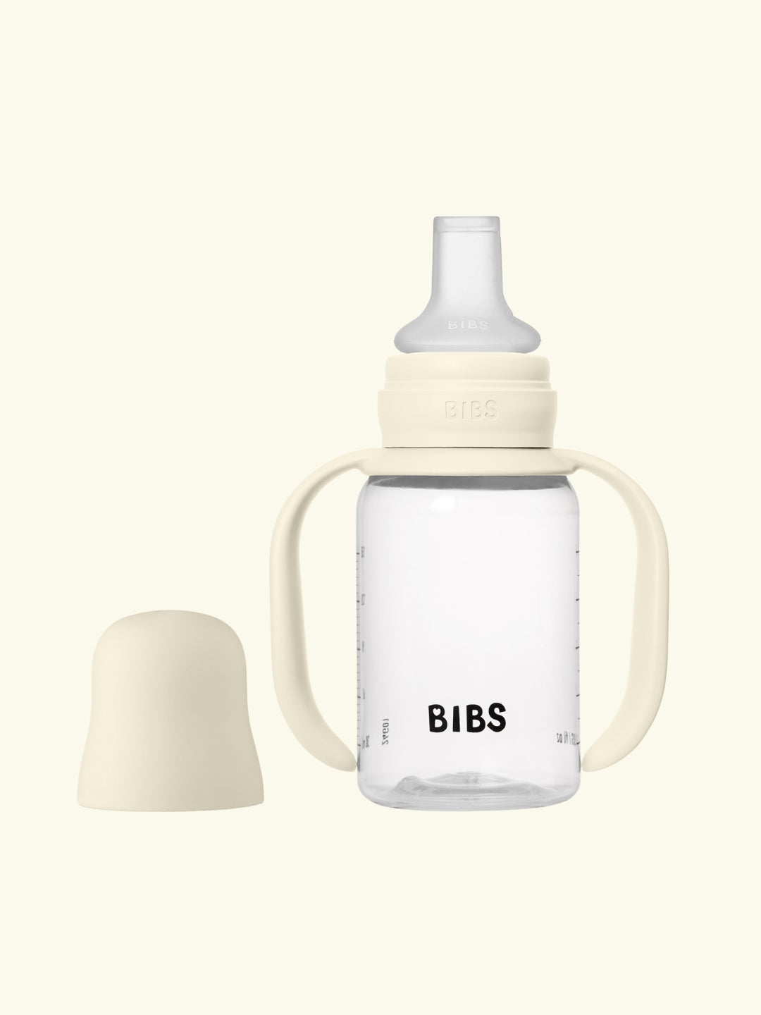 BIBS baby sippy bottle with silicone spout, BIBS tilaga joogipudel silikoonist otsaga, ivory