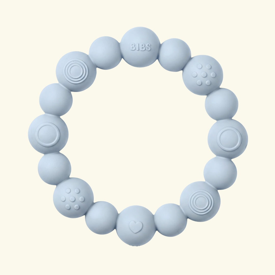 BIBS teething ring beaded, BIBS närimisrõngas närimislelu helmestega, pärlitega, baby blue