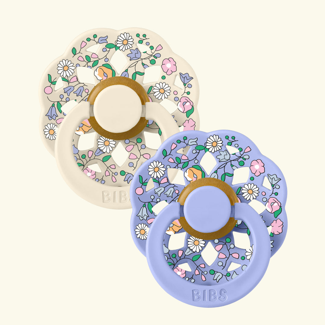 BIBS x Liberty Boheme Pacifiers, BIBS X Liberty Boheme kirsikujulised lutid, naturaalsest kummist lutid, Chloe Meadow Ivory Mix