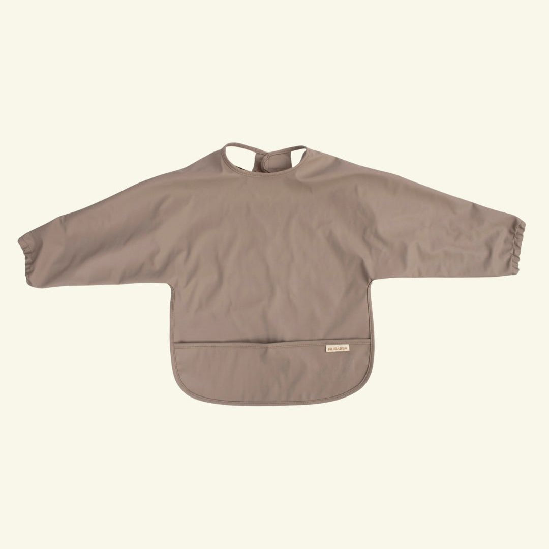 Filibabba Bib with Sleeves, varrukatega pudipõll, varrukatega põll, warm grey, beež
