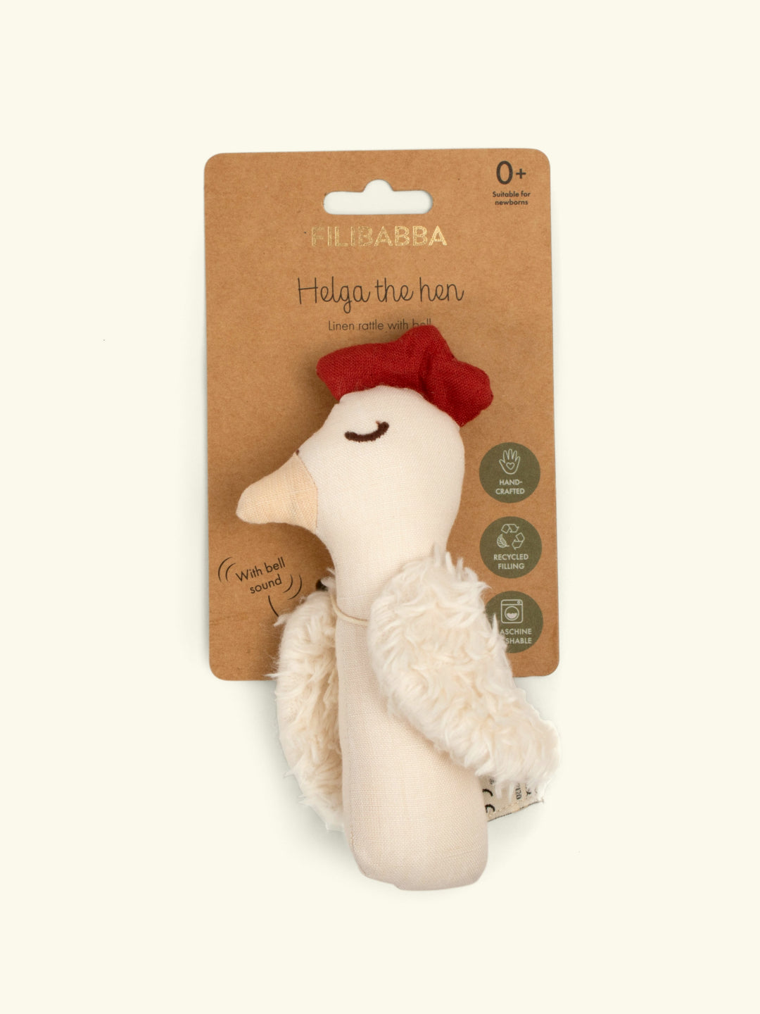 Filibabba Linen Rattle Toy - Helga The Hen, linane kõristi