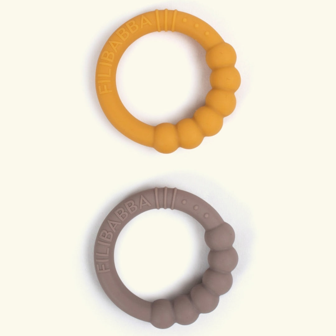 Filibabba Teether rings 2-pack Vintage Rose, Filibabba närimisrõngad 2-pakk warm grey honey gold