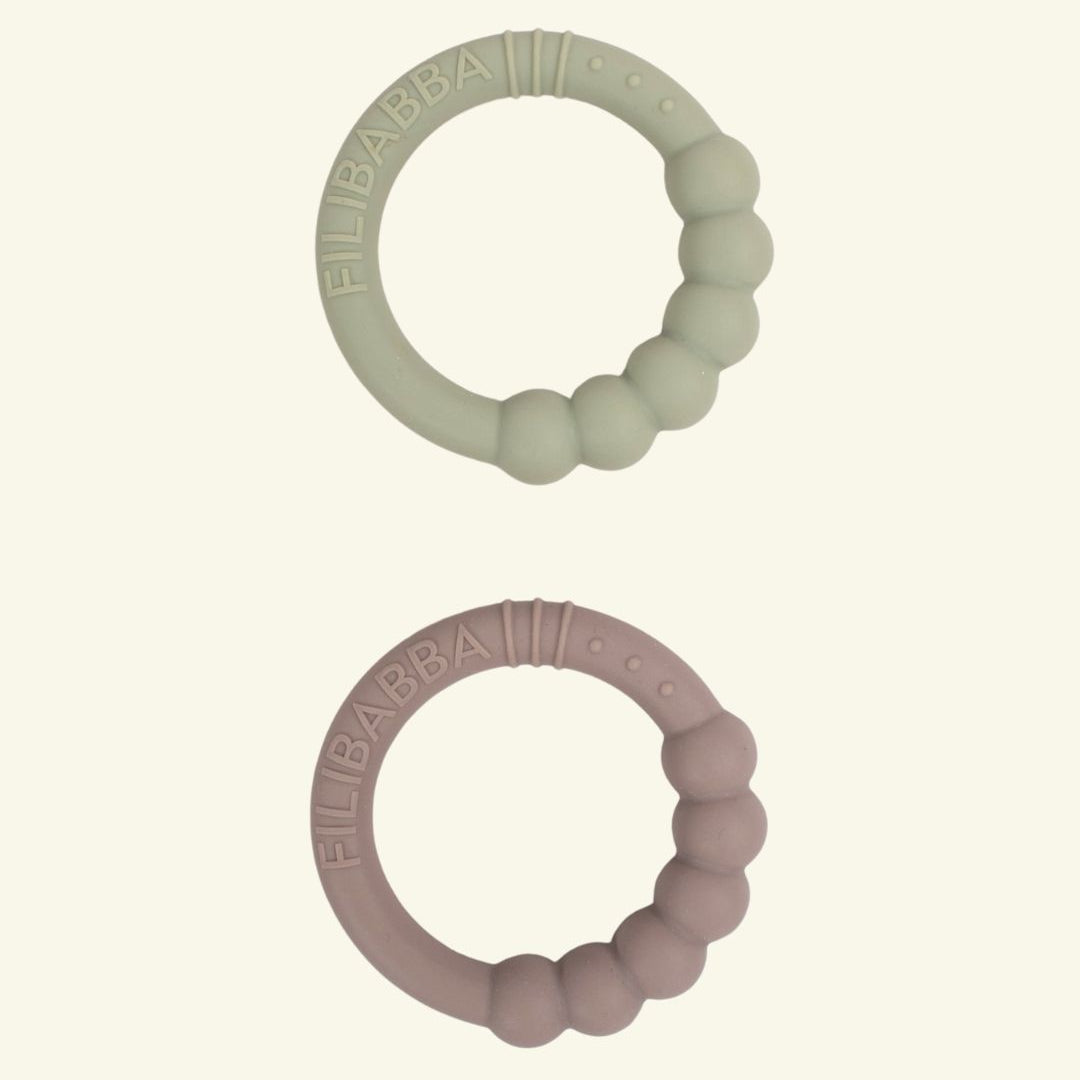 Filibabba Teether rings 2-pack Vintage Rose, Filibabba närimisrõngad 2-pakk silt warm grey oil green