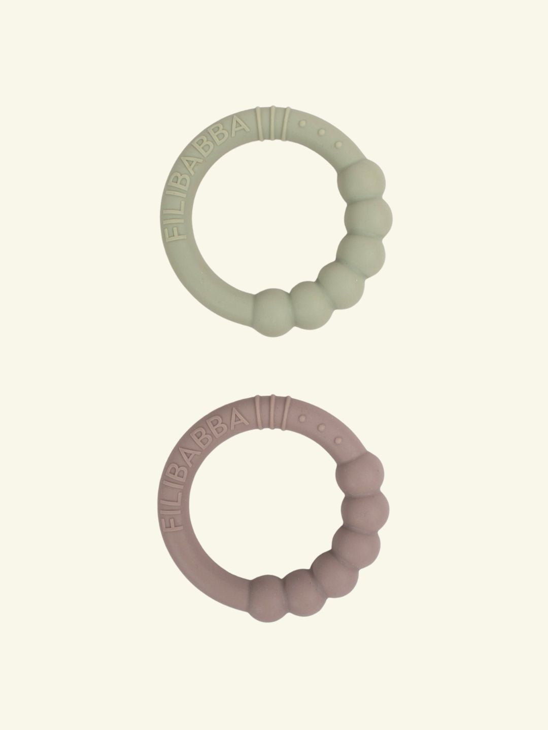 Filibabba Teether rings 2-pack Vintage Rose, Filibabba närimisrõngad 2-pakk silt warm grey oil green