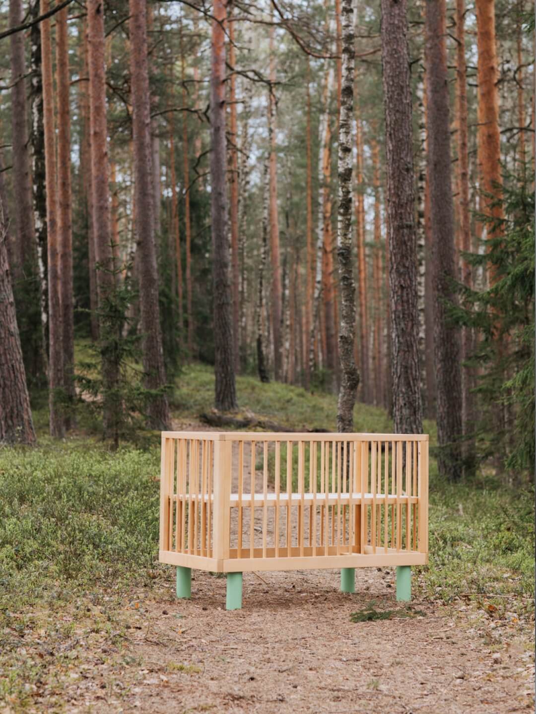 Karl & Fric Nox Cot - Natural Wood & Green, Karl & Fric Nox beebivoodi, võrevoodi, beebi võrevoodi
