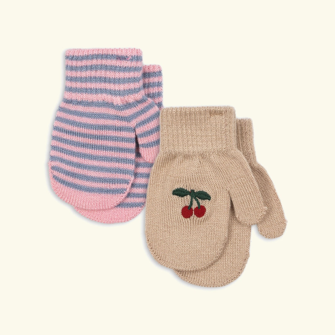 Konges Sløjd Filla Mittens 2-pack, Konges Sløjd Filla kindad käpikud 2-pakk, cherry stripe