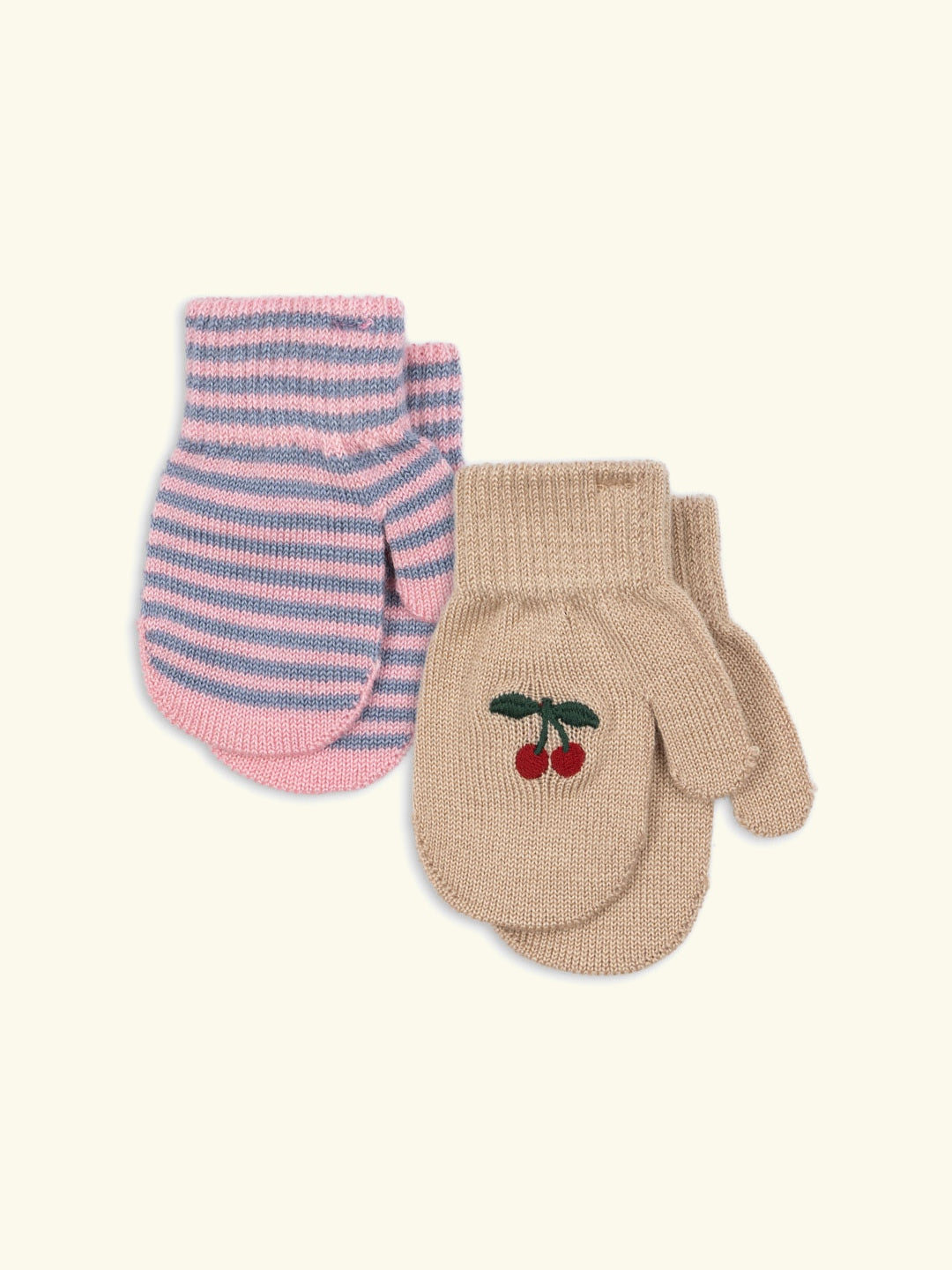 Konges Sløjd Filla Mittens 2-pack, Konges Sløjd Filla kindad käpikud 2-pakk, cherry stripe