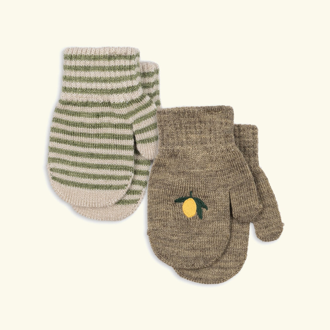 Konges Sløjd Filla Mittens 2-pack, Konges Sløjd Filla kindad käpikud 2-pakk, Lemon / stripe
