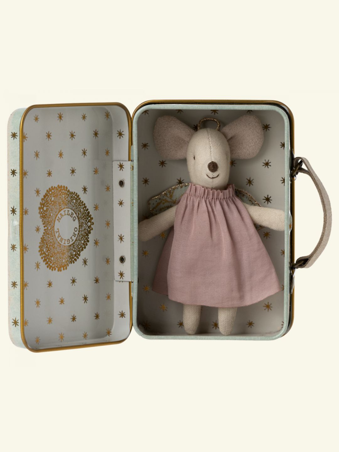 Maileg Angel Mouse in Suitcase, Maileg ingel hiir metallis kohvris