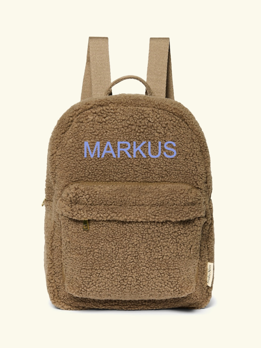Studio Noos personalized midi backpack with front pocket Brown, Studio Noos nimeline seljakott esitaskuga Pruun