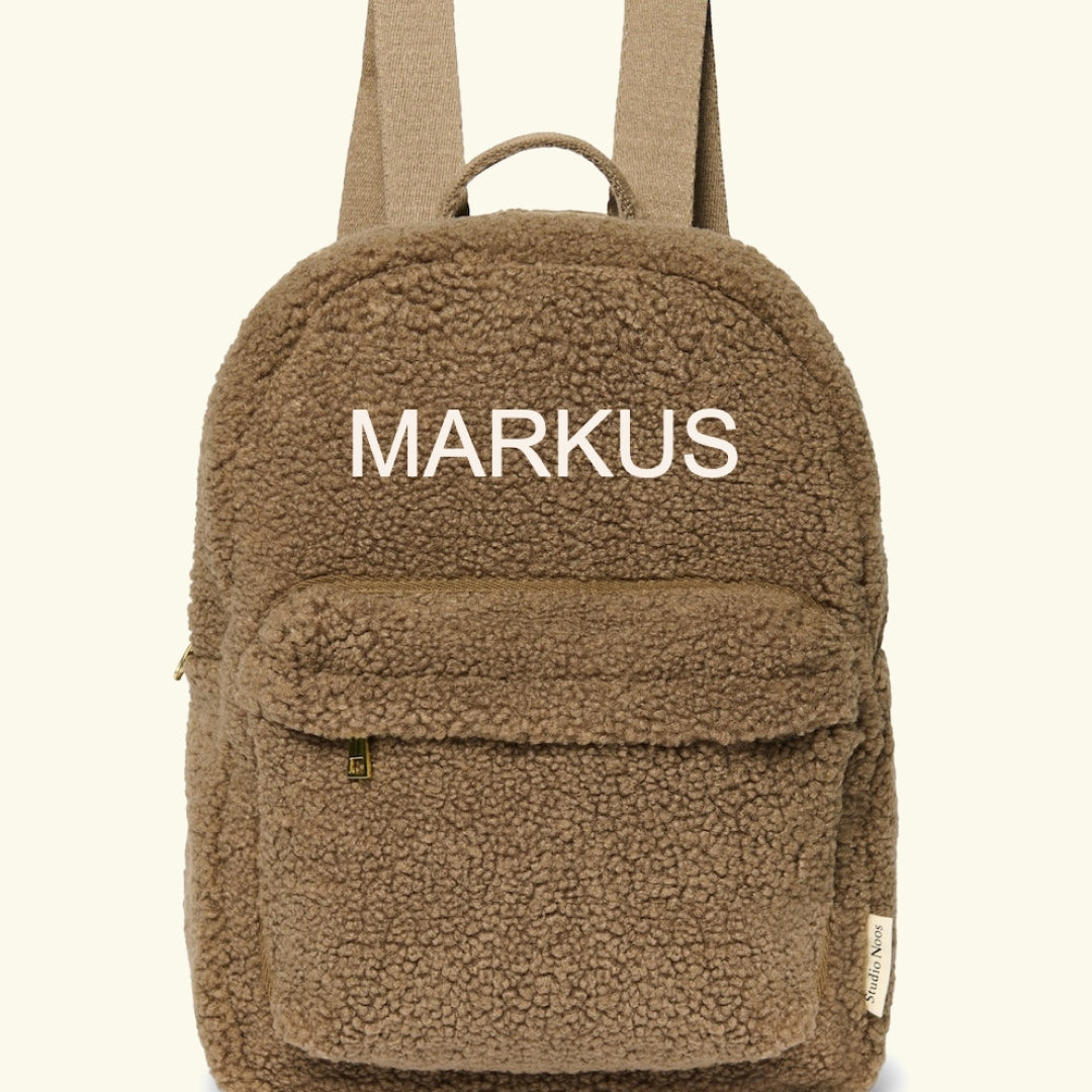 Studio Noos personalized midi backpack with front pocket Brown, Studio Noos nimeline seljakott esitaskuga Pruun