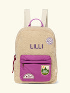 Studio Noos personalized midi backpack with front pocket Ecru/Purple, Studio Noos  tikitud nimega personaliseeritud seljakott Ecru/Purple