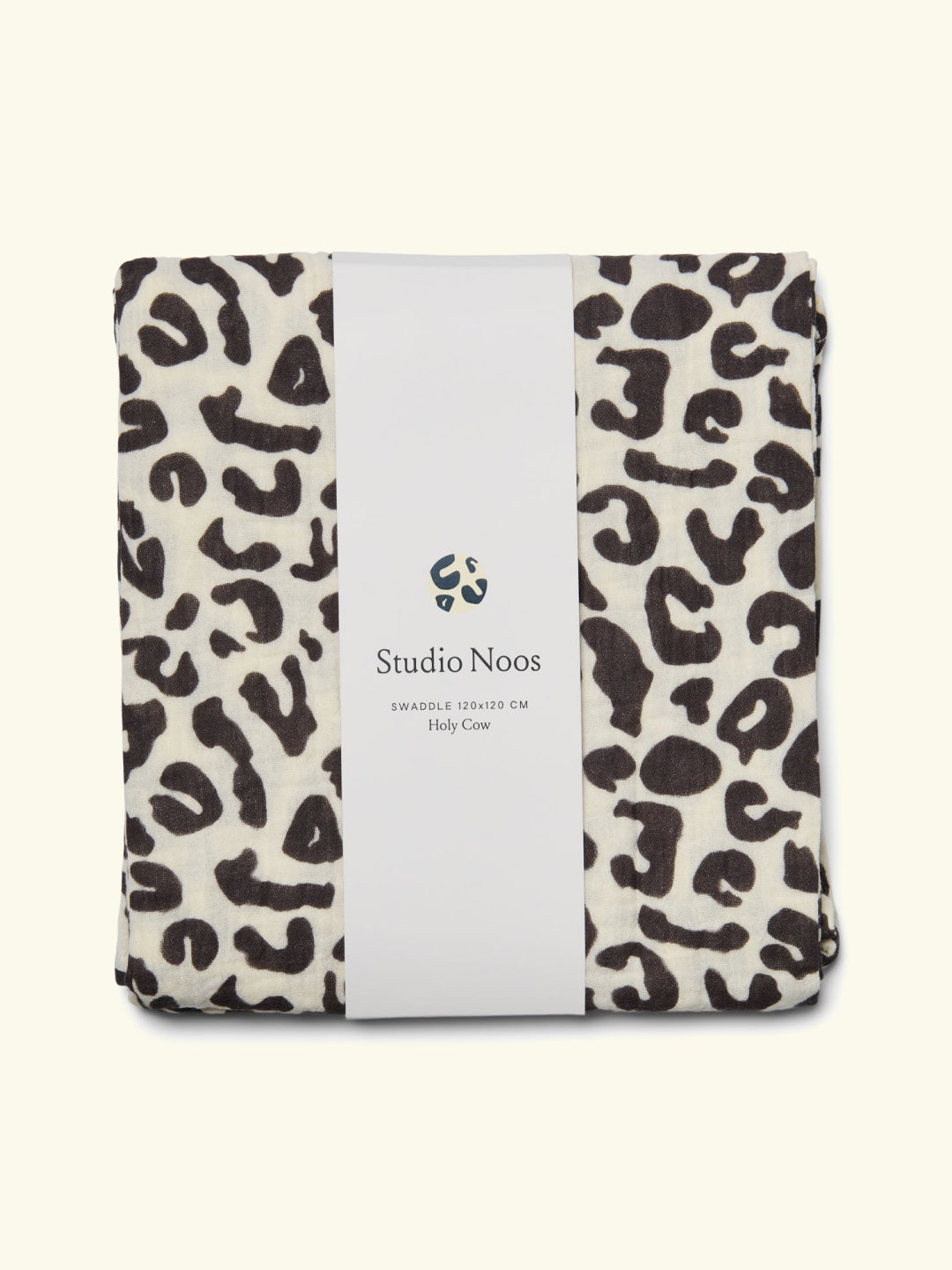 Studio Noos swaddle, muslin baby blanket, black and white Holy Cow, Studio Noos musliintekk beebitekk must-valge