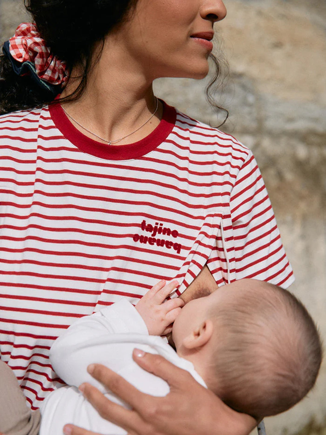 Tajinebanane t-shirt dress, red striped, Tajinebanane imetamise t-särkkleit
