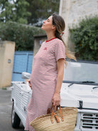 Tajinebanane t-shirt dress, red striped, Tajinebanane imetamise t-särkkleit