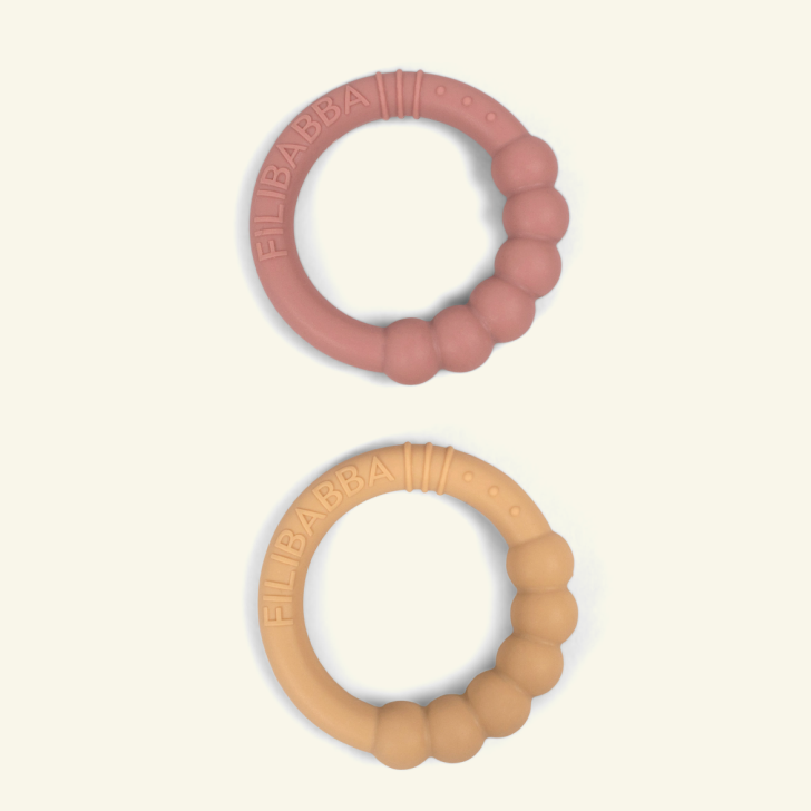 Filibabba Teether rings 2-pack Vintage Rose, Filibabba närimisrõngad 2-pakk vintage rose