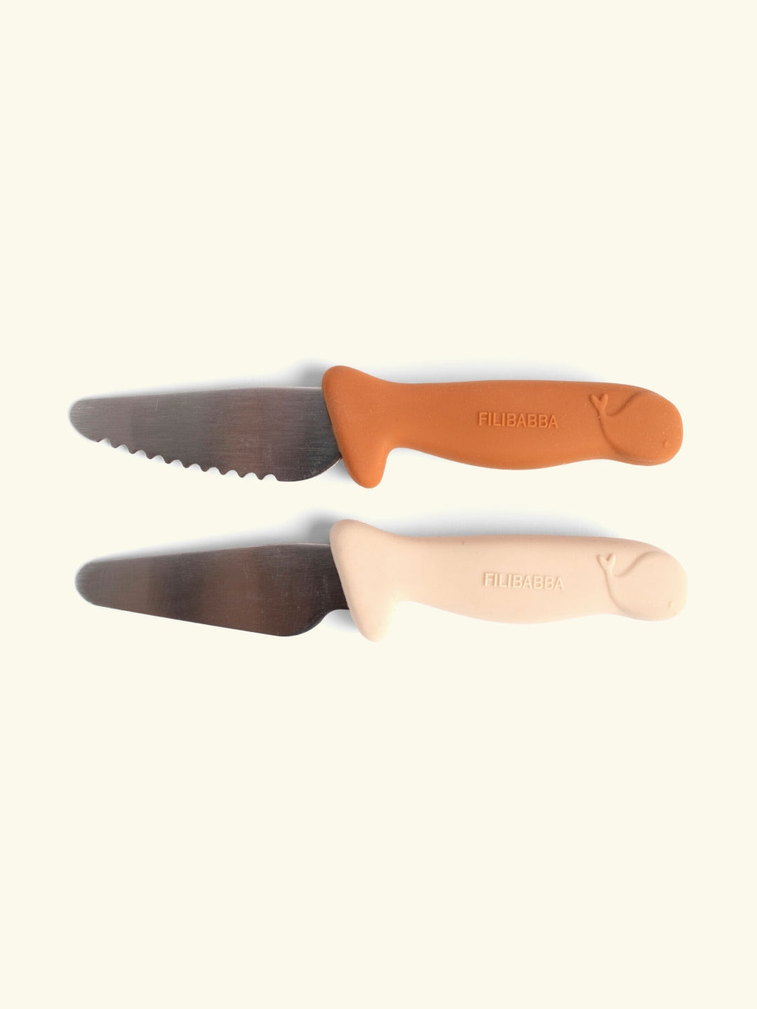 Filibabba beginners knives 2-pack, Filibabba algajate noad 2 pakk, algaja koka noad väikelapsele, minu esimesed noad, pumpkin offwhite