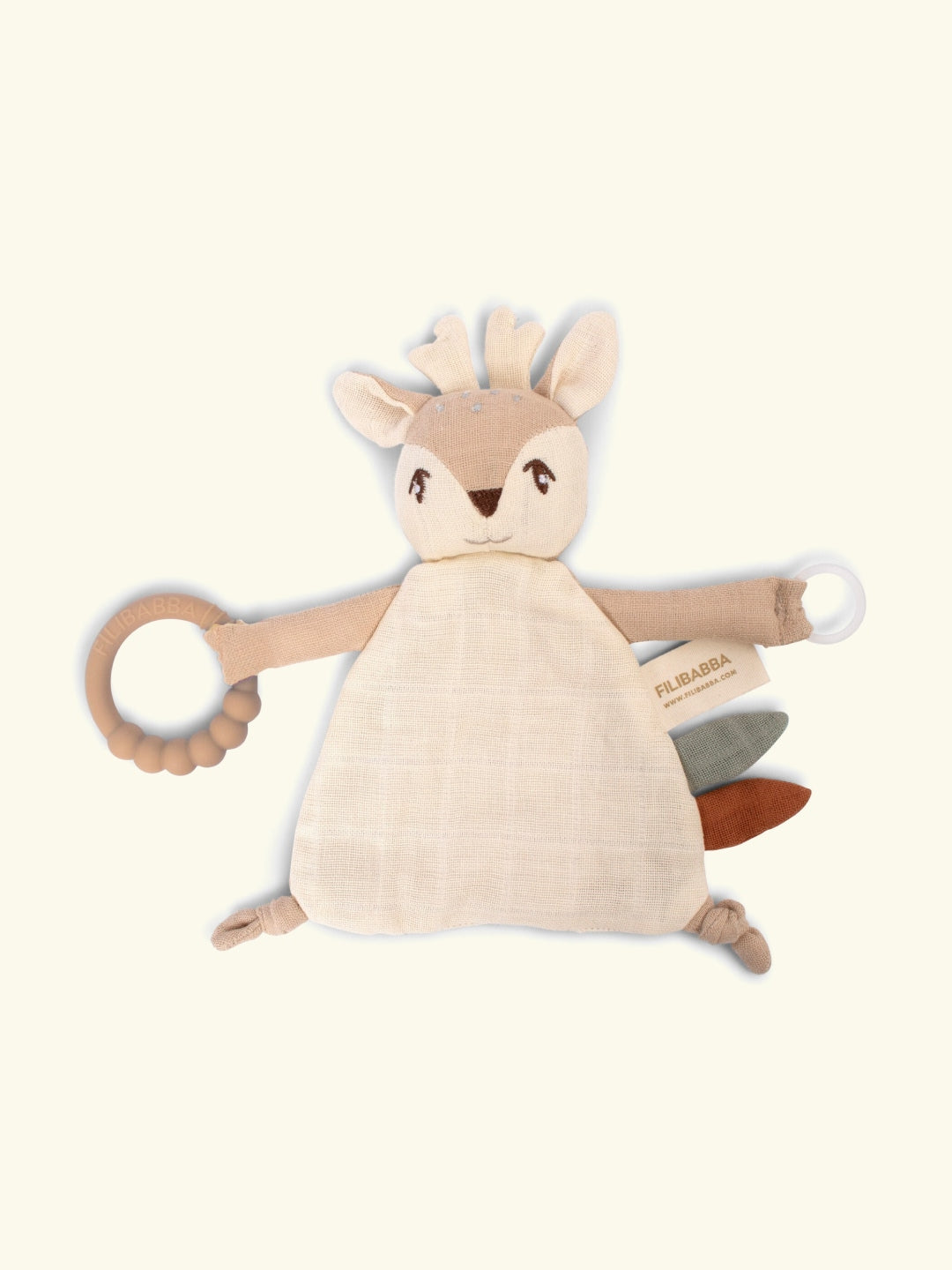 Filibabba Comfort blanket with teether fawn, Filibabba tudurätik närimisrõngaga