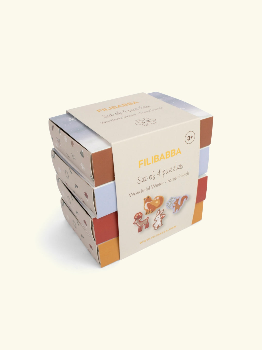 Filibabba set of 4 puzzles, wonderful winter, forest friends, Filibabba 4 pusle komplekt, imeline talv, metsaloomad