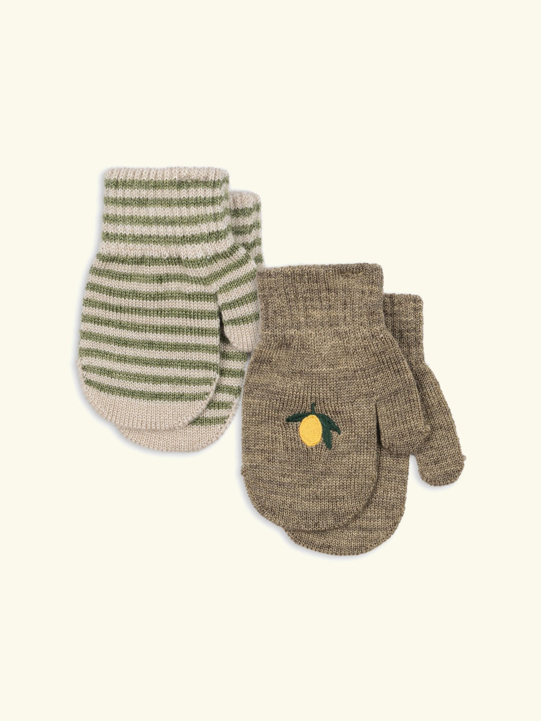 Konges Sløjd Filla Mittens 2-pack, Konges Sløjd Filla kindad käpikud 2-pakk, Lemon /  stripe