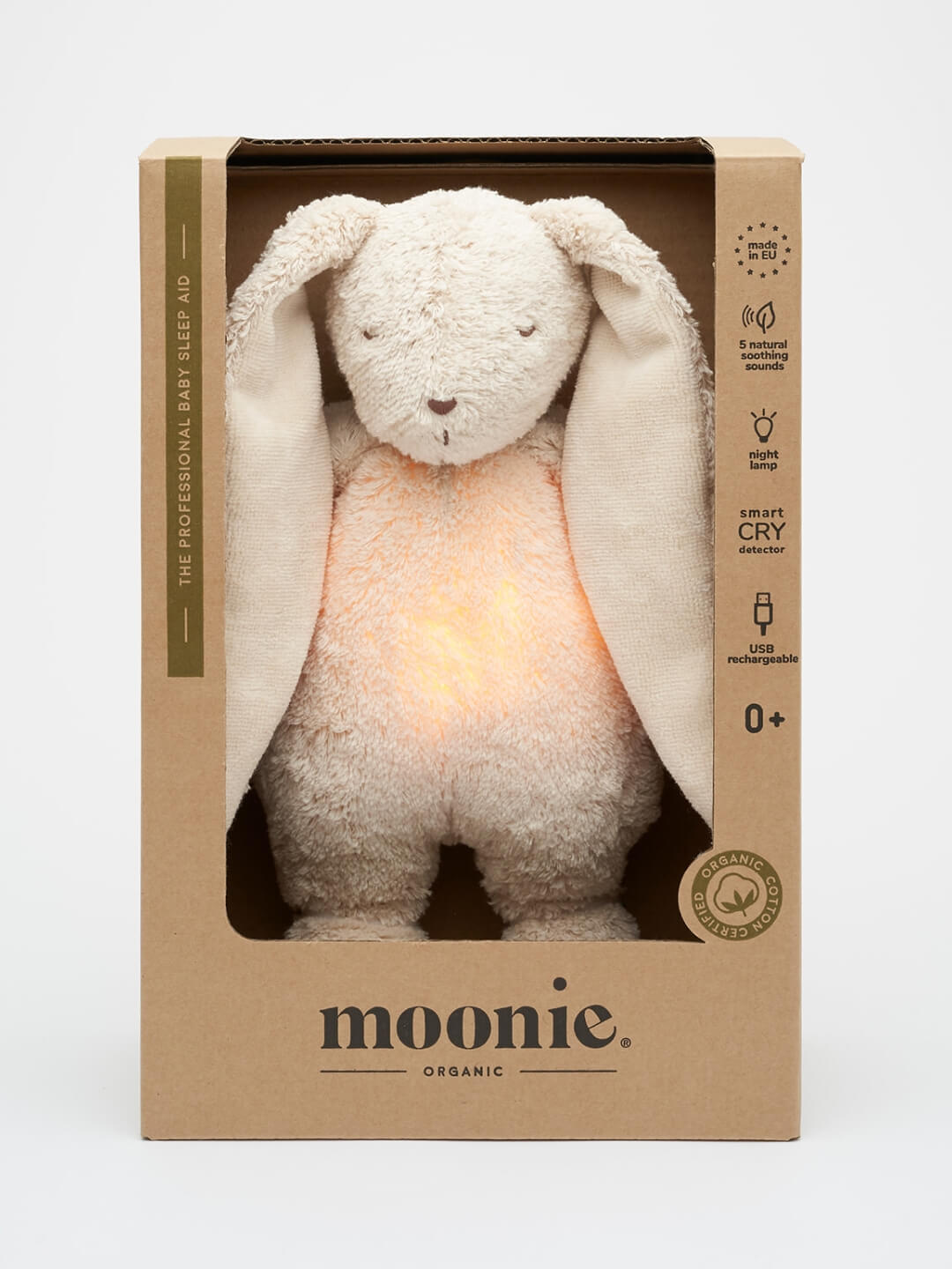 Moonie organic humming bunny with night lamp and cry sensor, Moonie organic kaisujänes öölambi ja nutusensoriga, all-groups