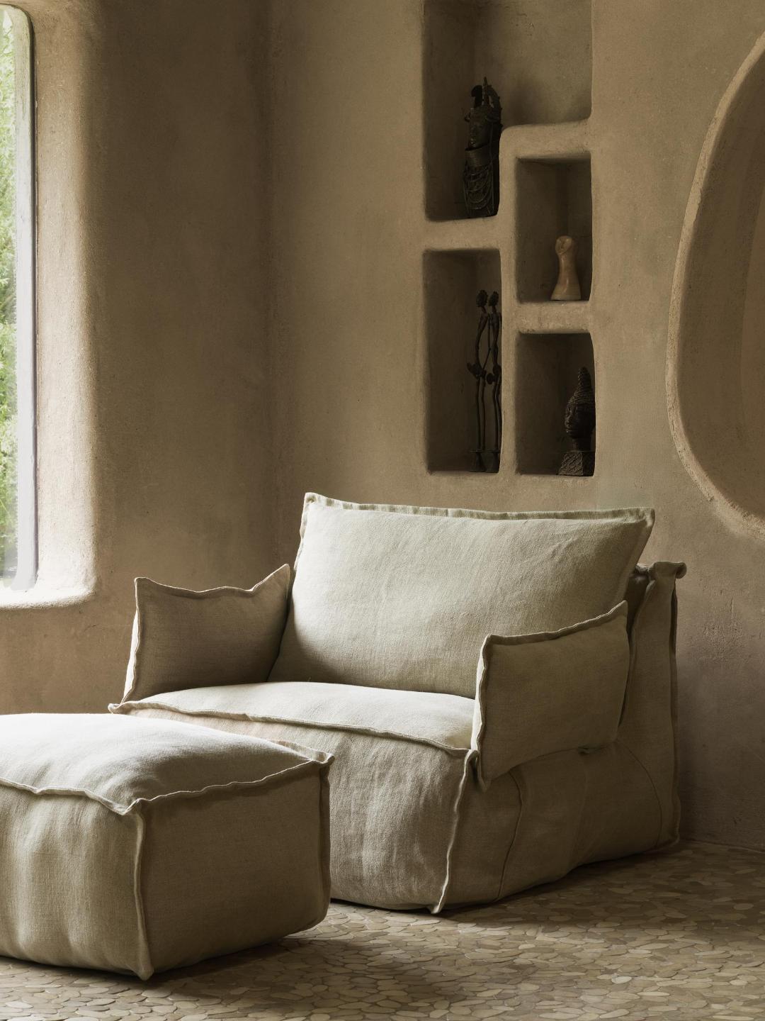 Quax Linen Lounger with Ottoman and Armrests, Quax linane diivan imetamiseks koos jalatumba ja käetugedega