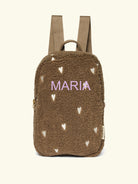 Studio Noos personalized backpack brown hearts, Studio Noos nimeline seljakott tikitud nimega Brown südametega