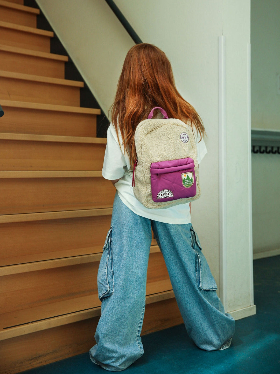 Studio Noos personalized midi backpack with front pocket Ecru/Purple, Studio Noos  tikitud nimega personaliseeritud seljakott Ecru/Purple, all-groups