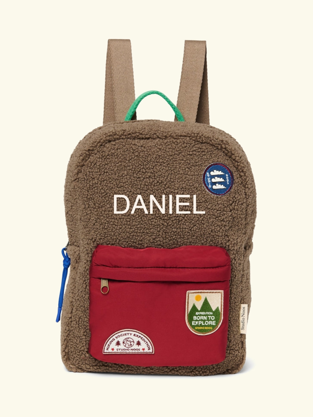 Studio Noos personalized midi backpack with front pocket Brown/Burgundy, Studio Noos  tikitud nimega personaliseeritud seljakott Brown/Burgundy