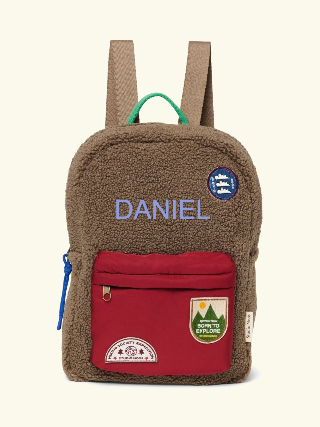 Studio Noos personalized midi backpack with front pocket Brown/Burgundy, Studio Noos  tikitud nimega personaliseeritud seljakott Brown/Burgundy