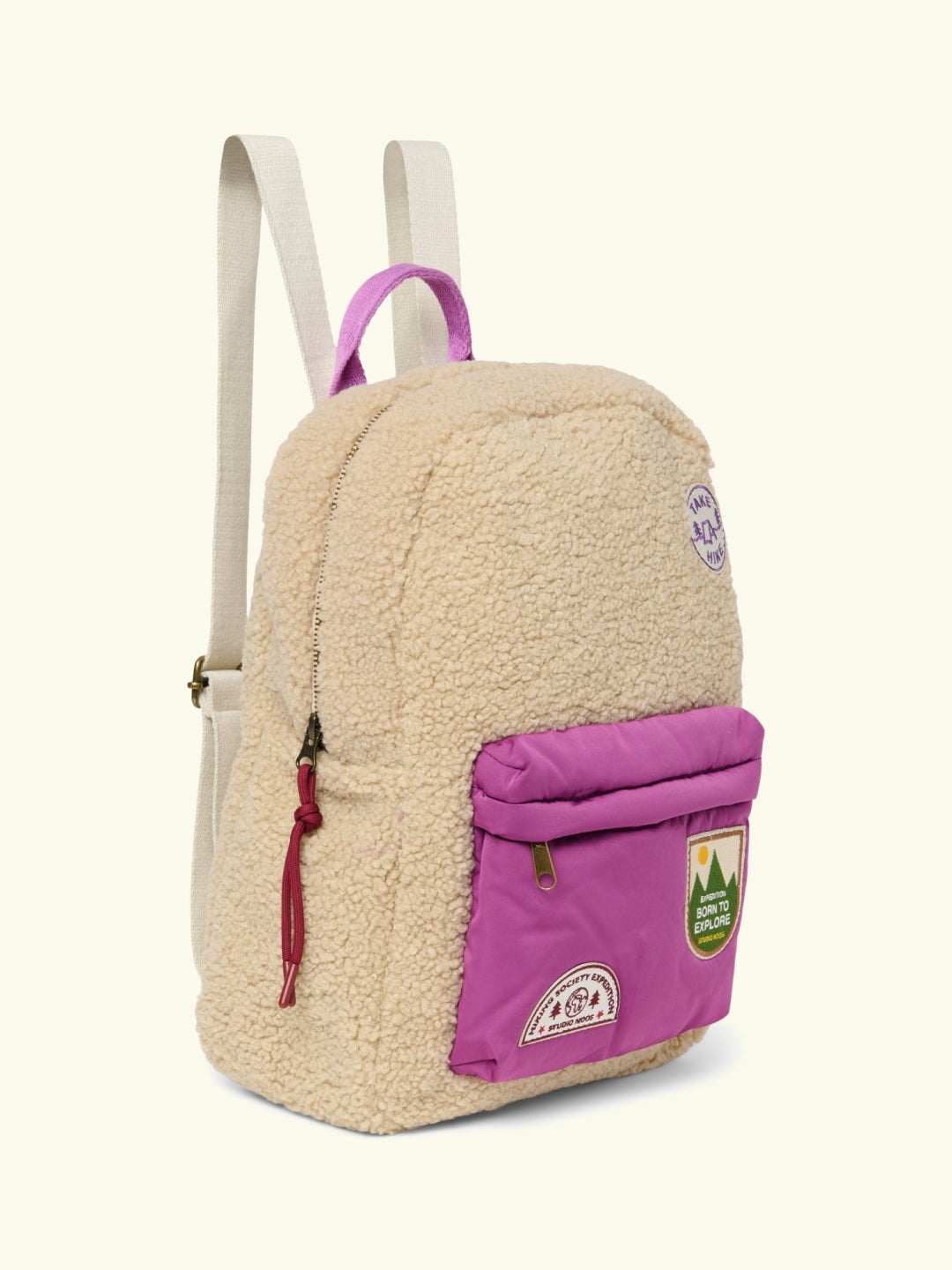 Studio Noos personalized midi backpack with front pocket Ecru/Purple, Studio Noos  tikitud nimega personaliseeritud seljakott Ecru/Purple, all-groups