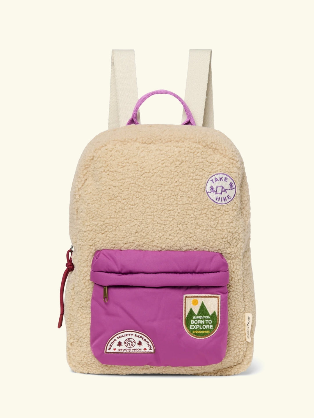 Studio Noos personalized midi backpack with front pocket Ecru/Purple, Studio Noos  tikitud nimega personaliseeritud seljakott Ecru/Purple, all-groups