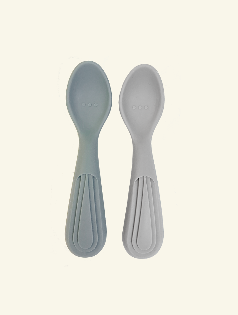 Atelier Keen Baby Silicone Spoons, silikoonist beebilusikad, Greige & Blue Clay, 2-pakk